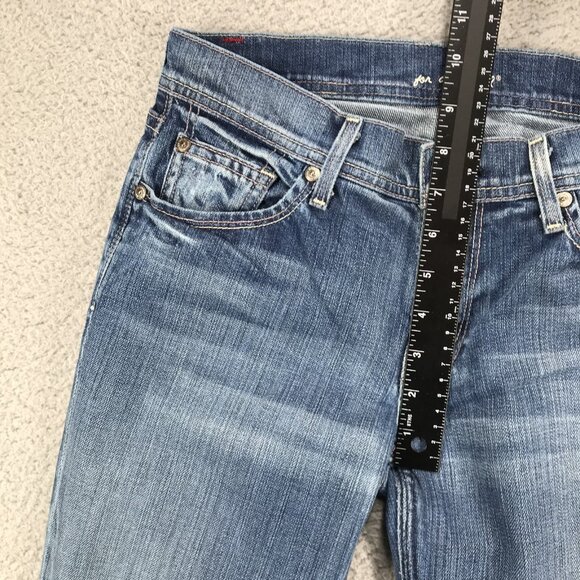 7FAM Jeans Womens Size 28 Boot Cut Low Rise Ribbon Back Pocket Faded Wash Denim - Picture 15 of 16